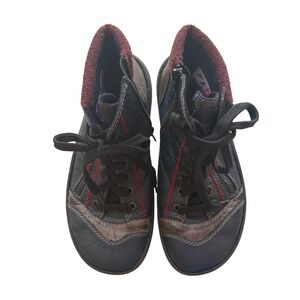 Rieker Ankle Boots Women 39 Black Leather Wool Trim‎ Lace Up Zip FLAW